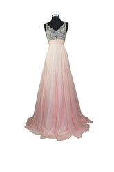 A Line V-neck Formal Chiffon Prom Dress With Beading PG257