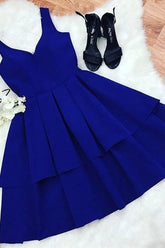 A Line V Neck Short Royal Blue Prom Dresses Homecoming Dresses PD348