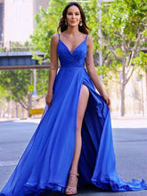 A-Line/Elegant Chiffon Ruched Spaghetti Straps Sleeveless Prom Dresses