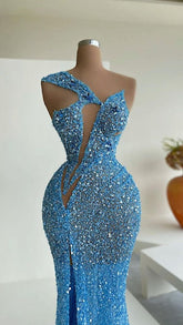 Blue Mermaid Sequins Celebrity Dresses Charming Evening Dress Y31