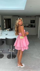 Cute Pink Strapless Short Homecoming Dress Pink Layered Dress Y1853