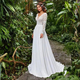 Bohemian Sweetheart Wedding Dresses A-Line Long Sleeve White Lace Applique Chiffon Backless Bridal Gown Train Vestidos De Novia