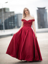 Ball Gown Off-the-Shoulder Satin Applique Sleeveless Floor-Length Prom Dresses