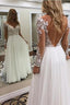 Beach Long A Line V Neck Tulle Backless Wedding Dress with Sleeves