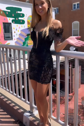 Beautiful Black Off-the-shoulder Sleeveless Homecoming Dresses With Lace