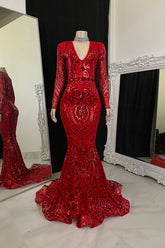 Beautiful Long Mermaid V-neck Prom Dress With Long Sleeves