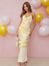 Brea | A-Linie, trägerlos, blau, mit Blumenmuster, Rüschen, Stufen, langes Ballkleid mit Schlitz