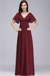 Burgundy Floor-length A-line Chiffon Prom Dress