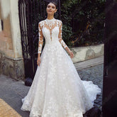 Wedding Dresses For Bride Long Sleeves Luxury Lace Backless High Neck Bridal Gown Appliques Vestidos De Boda