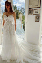 Charming Garden Spaghetti Straps A-Line Lace Wedding Dress
