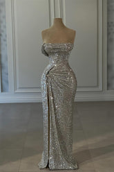 Designer-Säulen-Ballkleider mit Pailletten, trägerlos, ärmellos und Rüschen