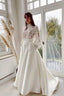 Designer Long A-line High Neck Lace Wedding Dresses With Long Sleeves