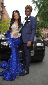 Sparkly Mermaid Royal Blue Sequins Prom Dress ,Charming Evening Dress Y1353