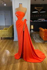 Elegant Long A-line One Shoulder Sequined Sleeveless Prom Dress With Slit