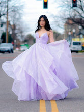 Elegant Long A-line V-neck Open Back Graduation Prom Dresses