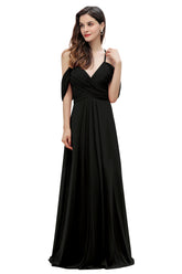 Elegant Off Shoulder Spaghetti Straps Aline Chiffon Bridesmaid Dress Floor Length Wedding Party Dress