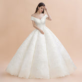 Elegant Off-the-Shoulder White Lace Appliques Bridal Gowns Wedding Dress