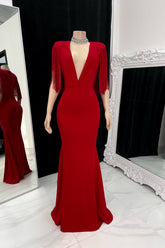 Elegant V-neck Sleeveless Mermaid Prom Dress With Tassels