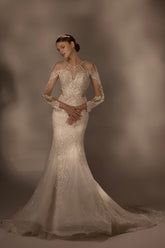Exquisite Mermaid Halter Neck Illusion Lace Wedding Dress with Beaded Embroidery & Keyhole Back H0010