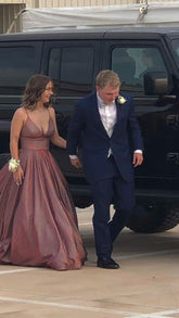 Stunning A-line Spaghetti Straps V Neck Prom Dress Charming Evening Dress Y485