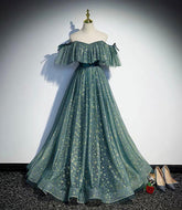 Cute tulle sequins long prom dress A line evening dress s90