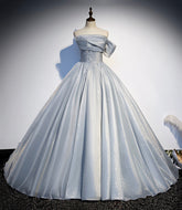 Gray tulle lace long ball gown dress formal dress s91