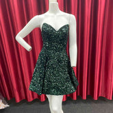 Sweetheart Dark Green Sequins A-Line Homecoming Dress Y1409