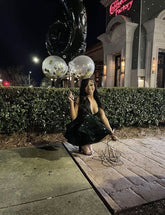 Black Sequins Deep V Neck Homecoming Dresses Tiered Hocoming Dress Y1394