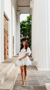 White Puffy Sleeves Short Homecoming Dress Graduation Dress Y1340