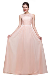 Floor-length A-line Crew Sash Chiffon Appliques Bridesmaid Dresses
