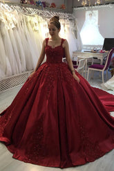 Gorgeous Long Ball Gown Sweetheart Appliques Lace Satin Prom Dress