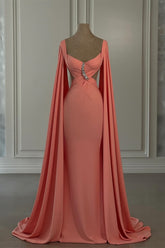 Hermosos vestidos de fiesta de sirena de gasa con hombros descubiertos y mangas casquillo con diamantes de imitación