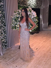 Gorgeous Mermaid Sleeveless V-neck Tulle Crystal Prom Dresses