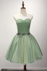 Green Ball-gown Sweetheart Short Tulle Homecoming Dress With Beading PG140
