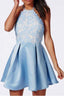 Halter Backless Lace Satin Blue Homecoming Dresses Short Prom Dress PD270