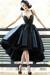 High Low Black Dress Vintage Homecoming Dresses Short Prom Dress PD387