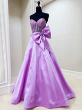 Hindreen | A-Line Sweetheart Lilac Beaded Long Prom Dresses With Bow