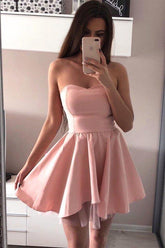 A-line Pink Sweetheart Satin Homecoming Dresses PD244