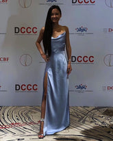 Hui Draped High Slit Dress Gown