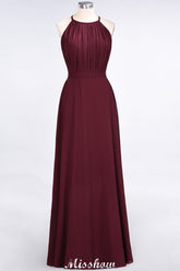 Jewel Sleeveless Floor-Length Bridesmaid Dress Ruffles Spaghetti aline Maid of Honor Dress