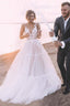 Layered Tulle Skirt Lace V Neck Outdoor Wedding Dresses Bridal Gown WD469