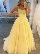 Long A-line Tulle Lace Backless Formal Graduation Prom Dresses