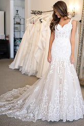 Long Mermaid Sweetheart Wedding Dresses With Appliques Lace