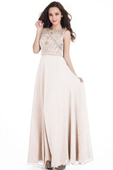 Long Sheath Jewel Floor Length Chiffon Crystals Prom Dresses