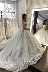 Long Sleeve Ball Gown Off The Shoulder Illusion Wedding Dress