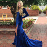 Langärmlige Ballkleider Königsblaues Abendkleid mit Ärmeln