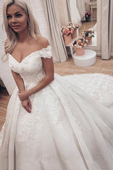 Luxury Long A-Line Off the Shoulder Lace Wedding Dresses
