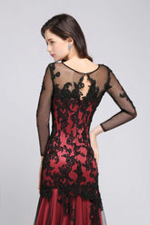 Meerjungfrau Juwel Hals Lange Tüll Rot Sexy Abendkleider mit Perlen