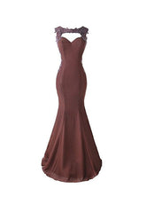 Mermaid Prom Dress Lace Appliques Sheer Back Bridesmaid Dress BD024