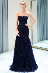 Mermaid Sweetheart Strapless Draped Tulle Long Evening Dress